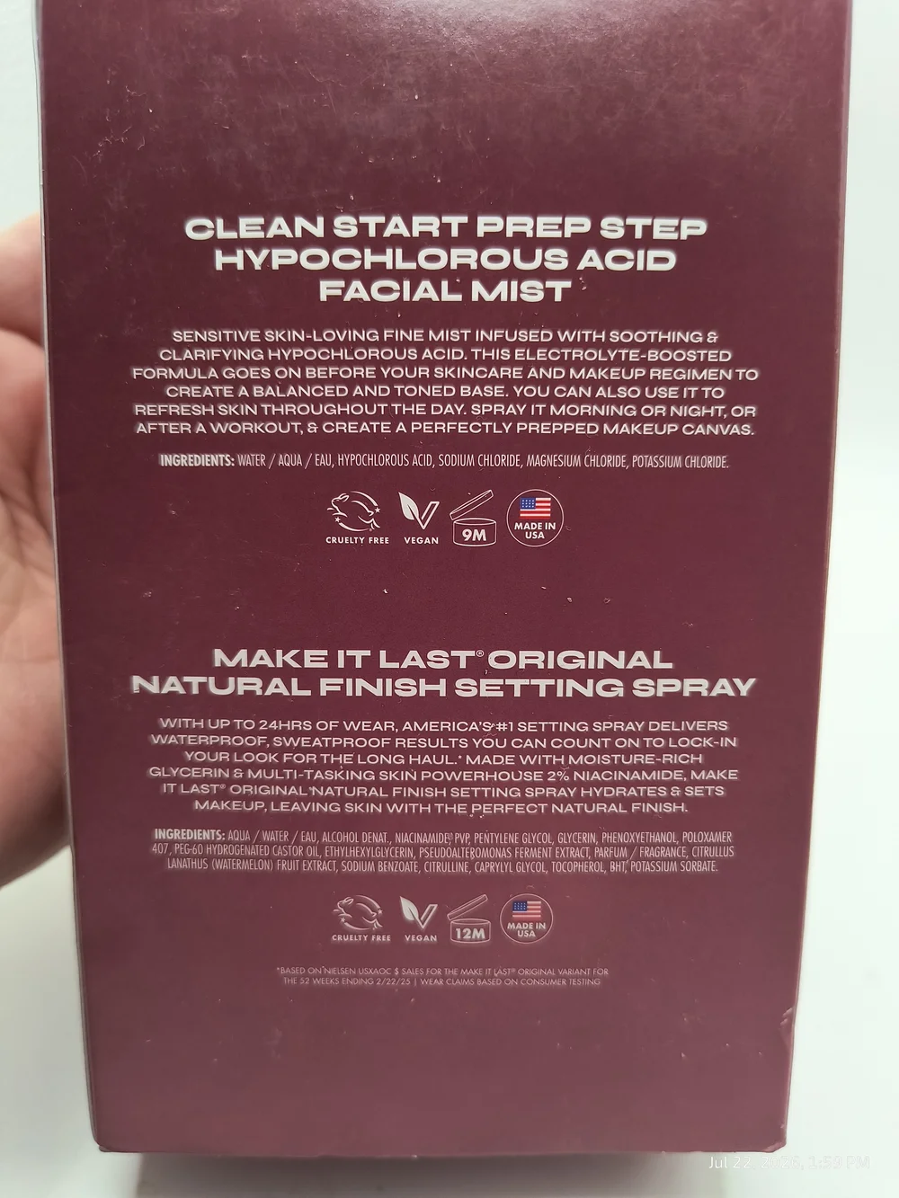 Milani Prep + Set Facial Spray Duo NIB Facial Mist Setting Spray Hypochlorous